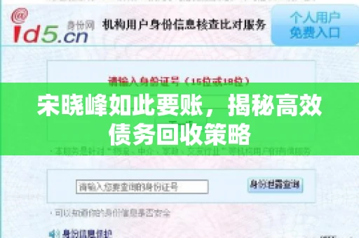 宋晓峰如此要账，揭秘高效债务回收策略
